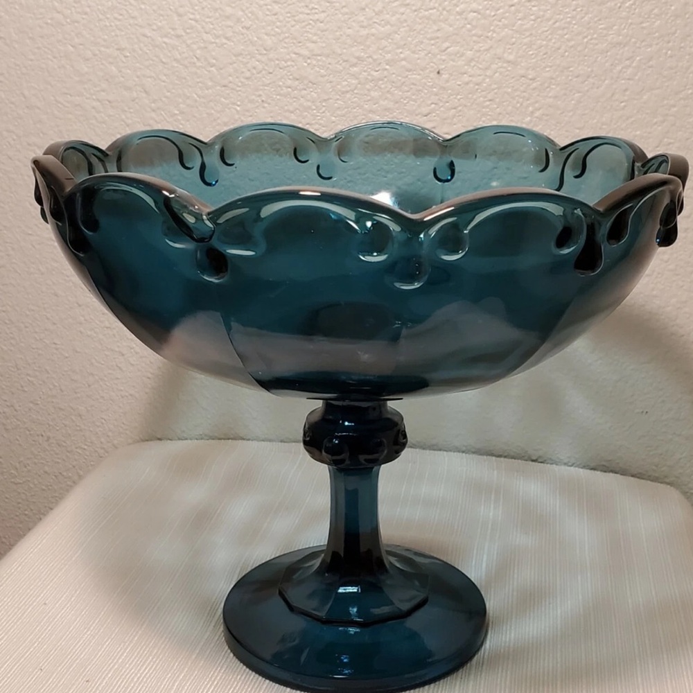 Elegant Blue Glass Pedestal Bowl